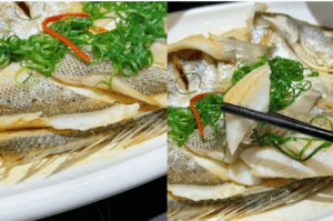 Seabass steamed in 10 minutes each cooking