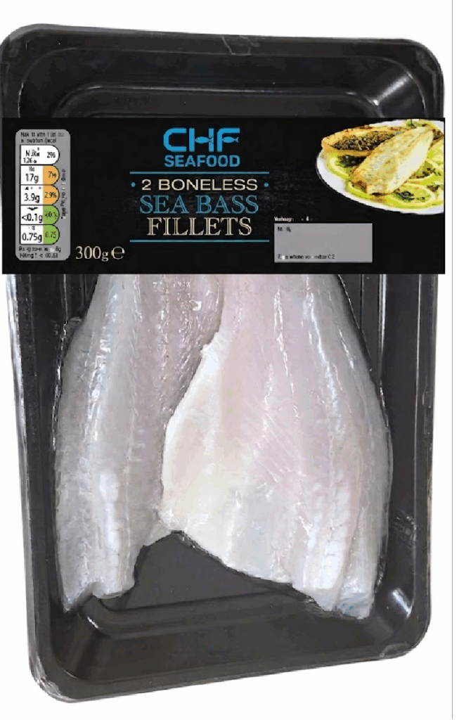Premium frozen Japanese seabass fillets in vacuum skin packaging by CHF Seafood.